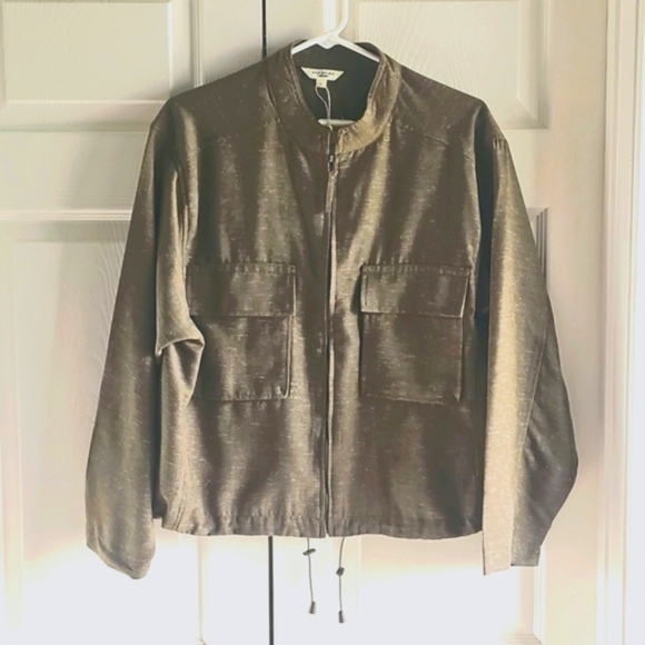 NWT Max Studio Space Dye Light Drawstring Crop Utility Jacket Olive Large - Picture 1 of 14